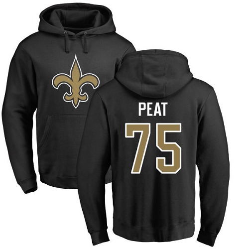 Men New Orleans Saints Black Andrus Peat Name and Number Logo NFL Football #75 Pullover Hoodie Sweatshirts